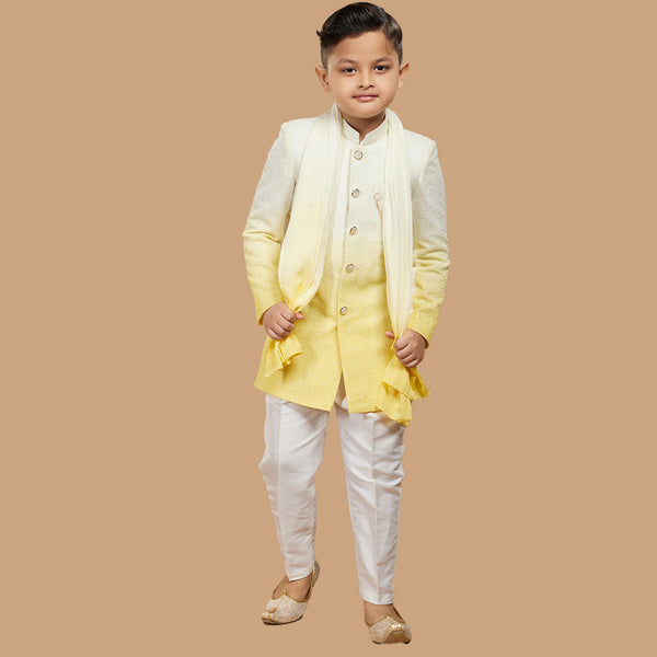 Yellow And Cream Georgette Indowestern with Shawls for Kids