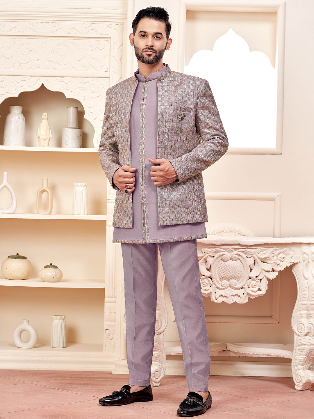 Tradition and Modernity Purple Jodhpuri Set for Men – Suvidha Fashion