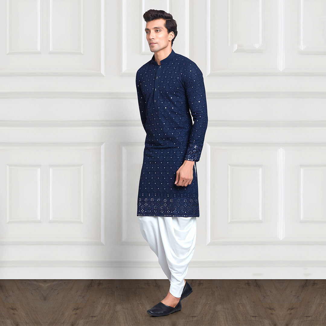 Chic Mirror Work Chikankari Kurta Set in Navy Hue Suvidha Fashion