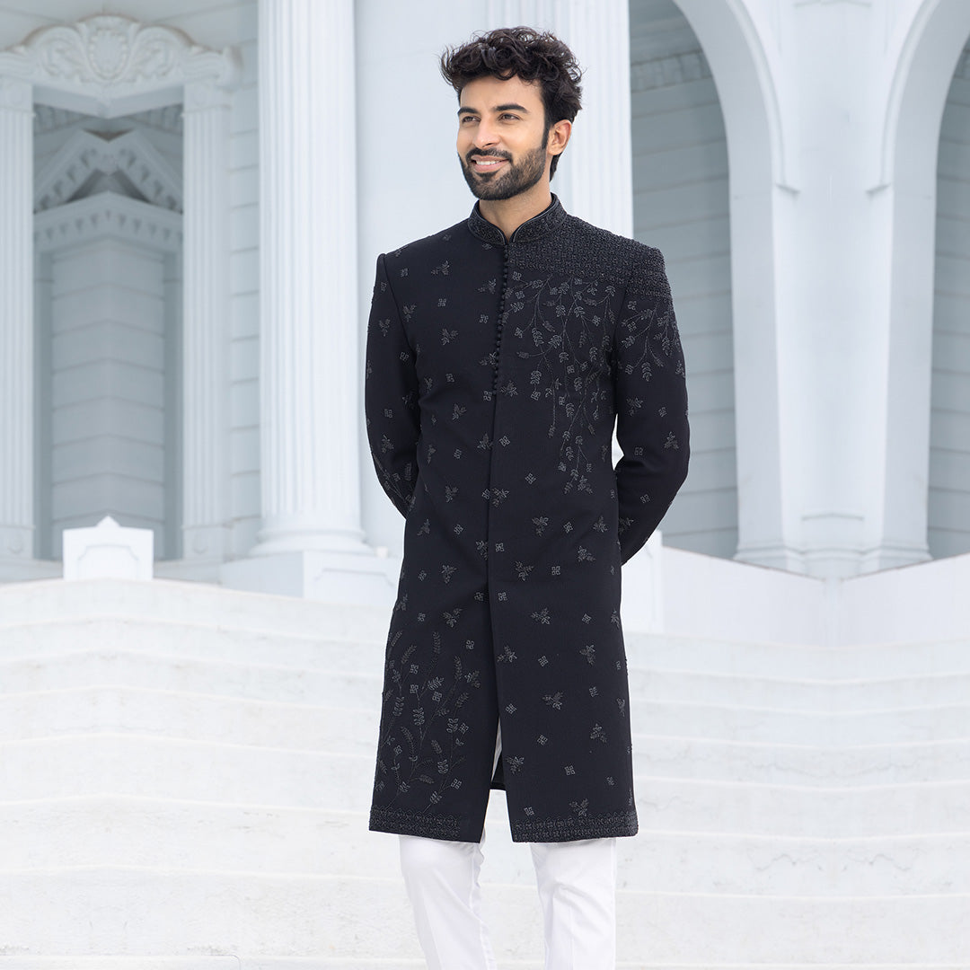 Luxurious Black Sherwani with Classic Appeal - Main Image