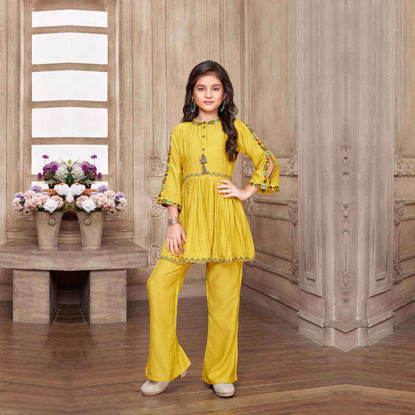 Mustard Yellow Minimally Embroidered Co-ord Set