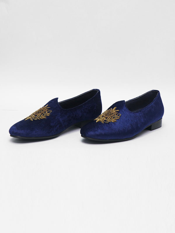 Occasional Royal Blue Block Heel Zardozi for Men with Embroidery