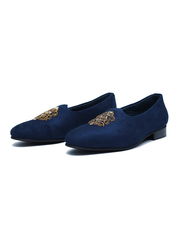 Block Heel Navy Blue Juttis with Embroidery for Men