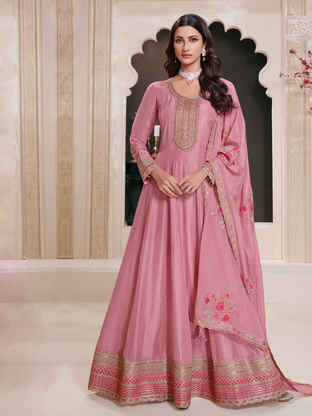 dusty pink anarkali dress Wedding Wear Dusty Pink Color Designer Anarkali Gown Vastra Shop