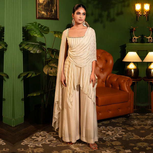 Off-White Indo Fusion Assymetric Dress & Palazzo Set