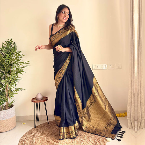 Elegance Midnight  Black Saree with Golden Embroidery