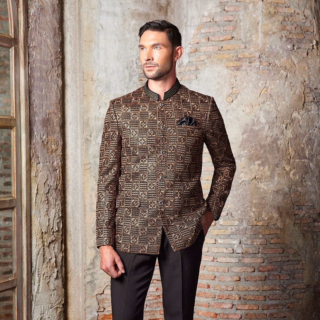 Gold Embroidered Jodhpuri Suit for Men – Suvidha Fashion