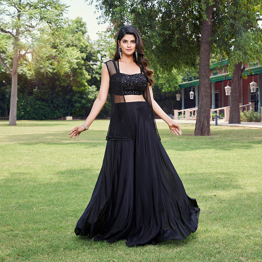 Black Lehenga Choli with Net Long Jacket Suvidha Fashion Black Lehenga Choli with Net Long Jacket Suvidha Fashion