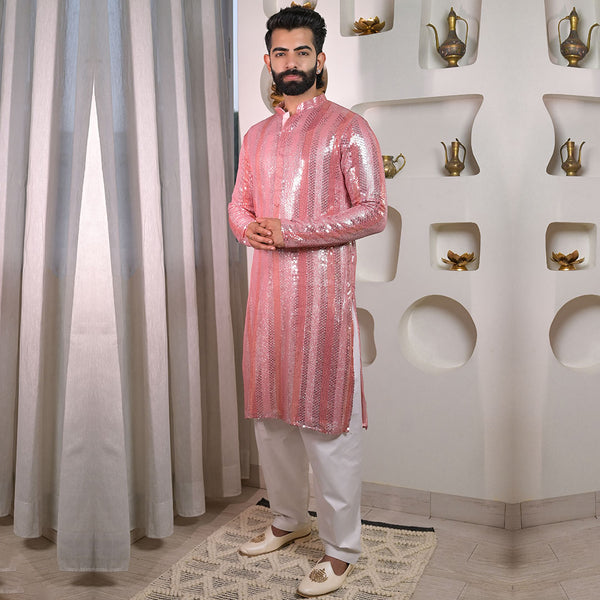 Occasional Wear Pink Sequined Kurta