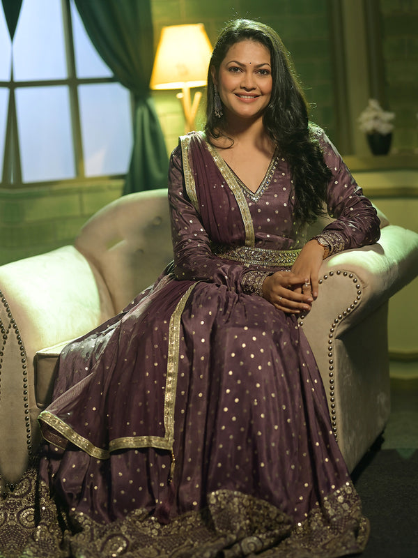 Priyanka Barve in Mauve Silk Anarkali with Net Dupatta