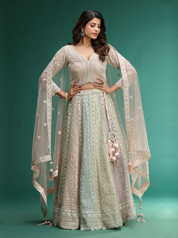 Multi-Color Lehenga With Mirror and Stone Work All Over