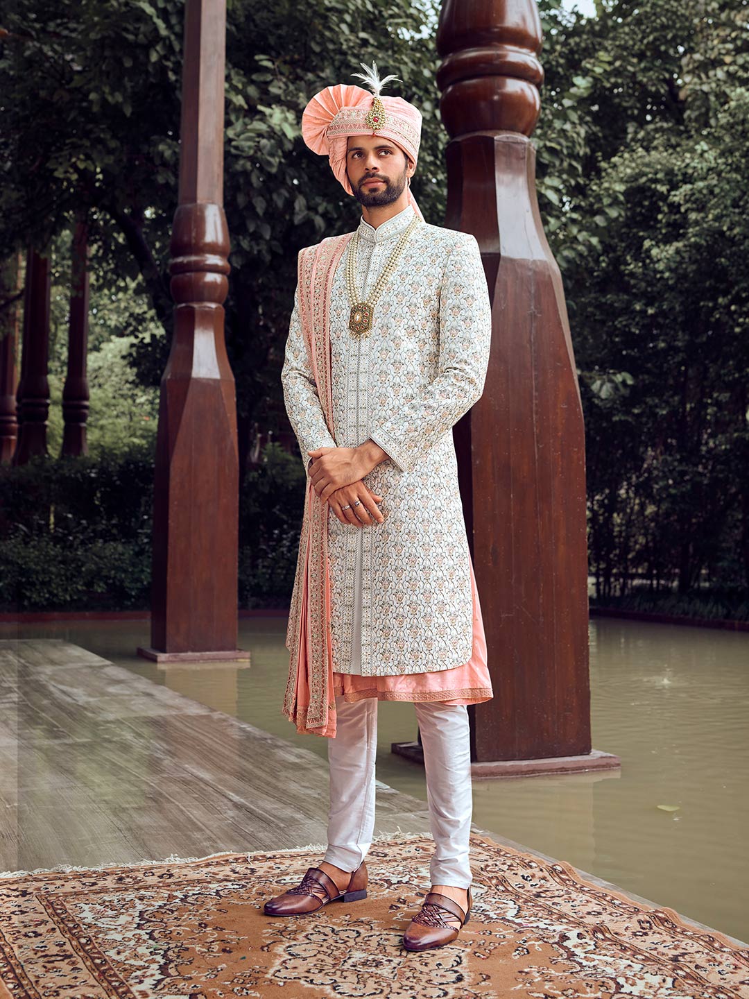 Peach sherwani hotsell for groom