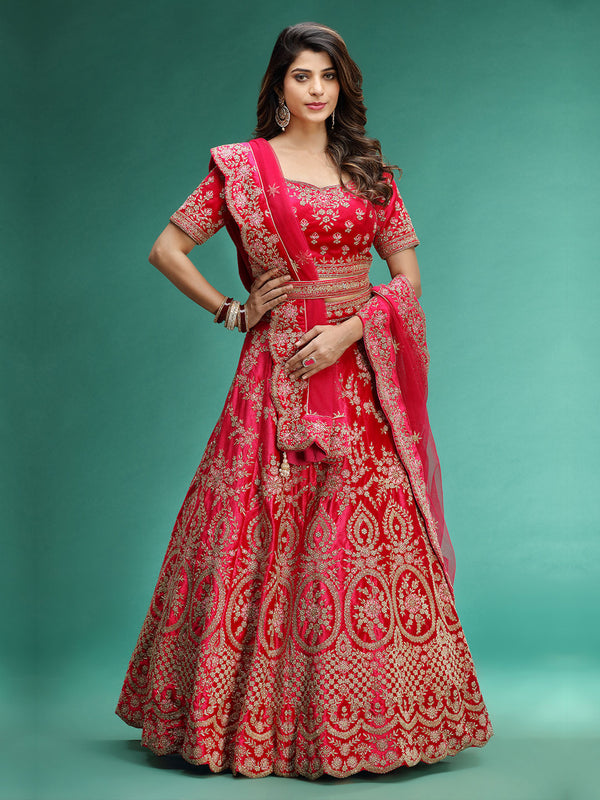 Magnificient Red Lehenga With Silver Thread Work all Over