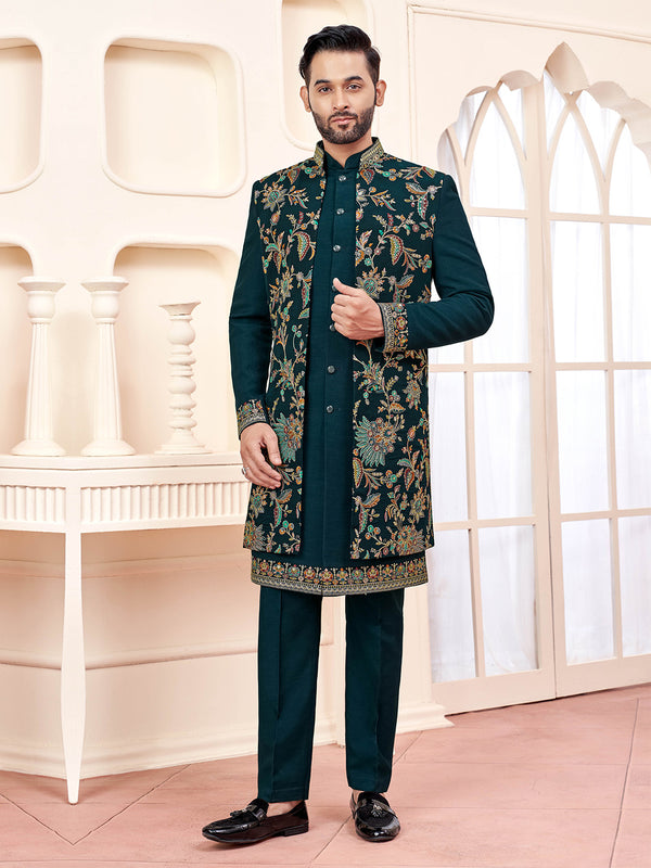 Regal  Opulent Dark Green Indo-Western Set