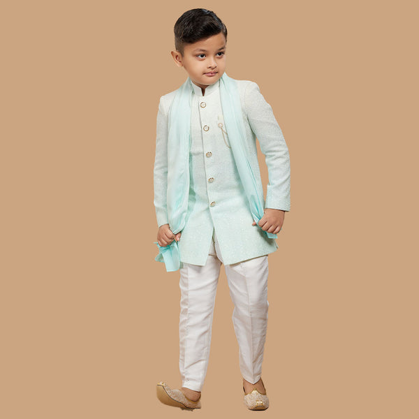 Classy Sea Green Georgette Indowestern with Shawls for Kids