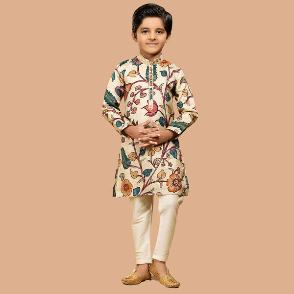 Latest Cream Printed Kurta Suit For Festive