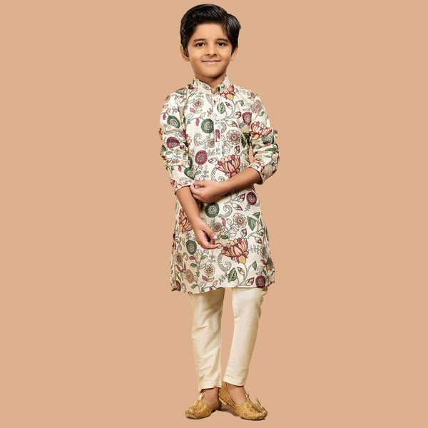 Printed Cream Kurta Suit For Festive for Kids