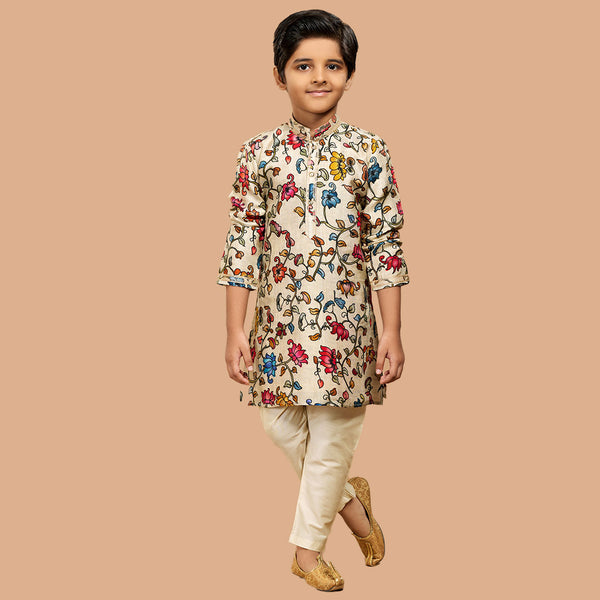Cream  Floral Printed Kurta Suit for Kids