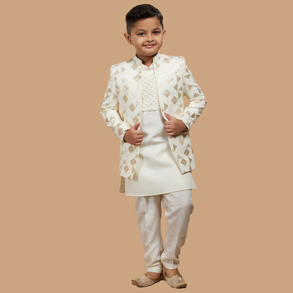 Elegant Cream Printed Indowestern for Kids