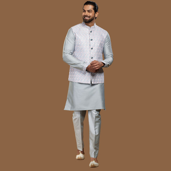 Ivory  White  Classic  Jacket Style Men's Kurta