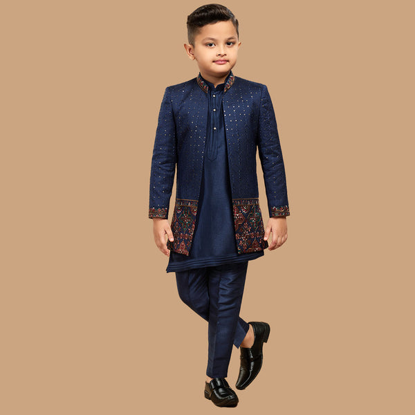 Sapphire  Blue Embroidered Indowestern for Kids