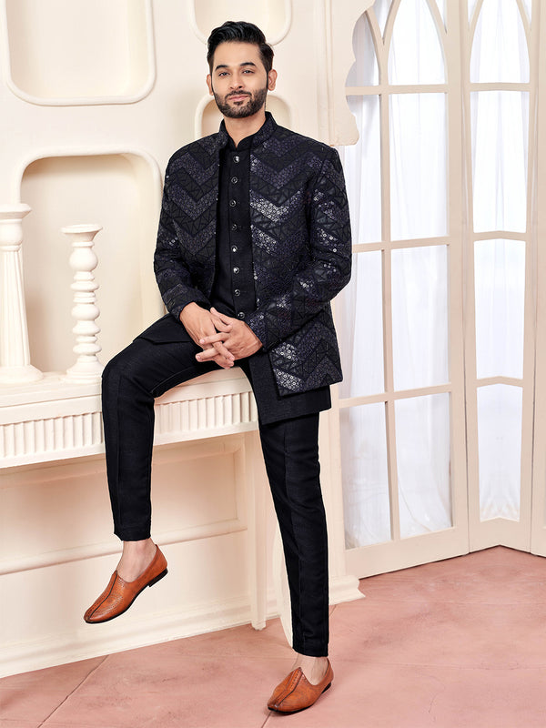 Sophisticated Black Jodhpuri Set with  Embroidered Jacket