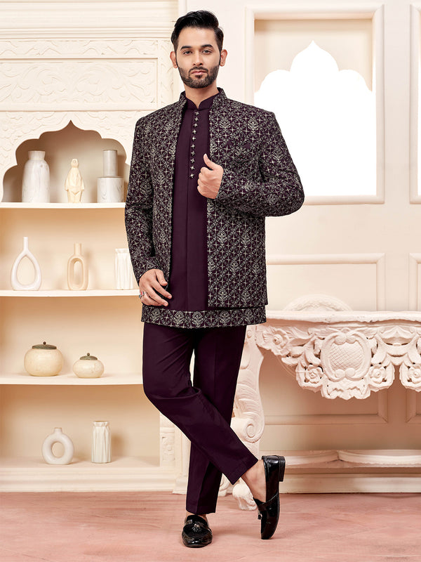 Classic  Regal Maroon Jodhpuri Set with  Jacket