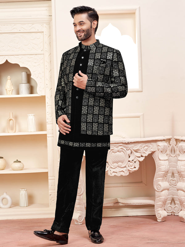 Regal Attire  Black Velvet Jodhpuri Set  for Men