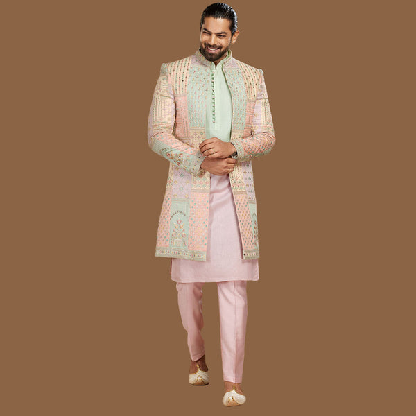 Whimsical Pink Indowestern Set for Men