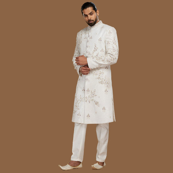 Exquisite Silken White Sherwani  for Men