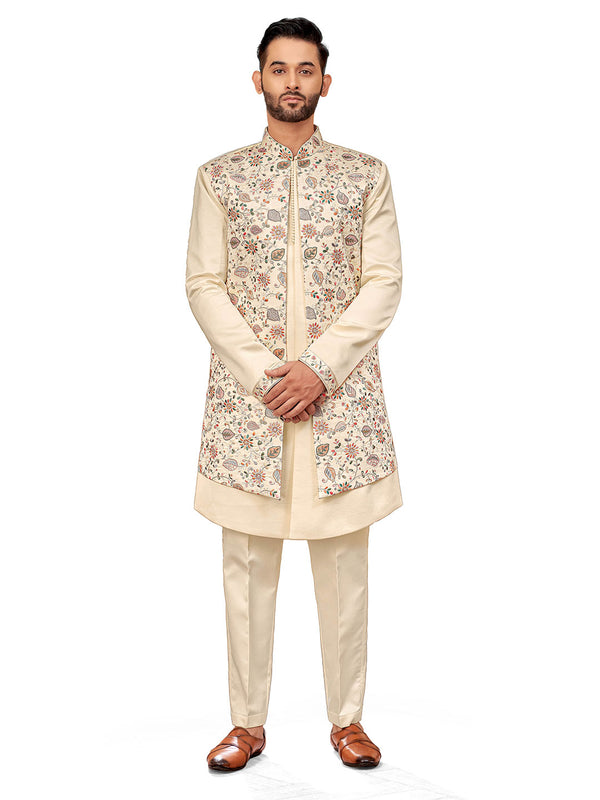 Elegant Cream Indo-Western Set with Exquisite Floral Embroidery