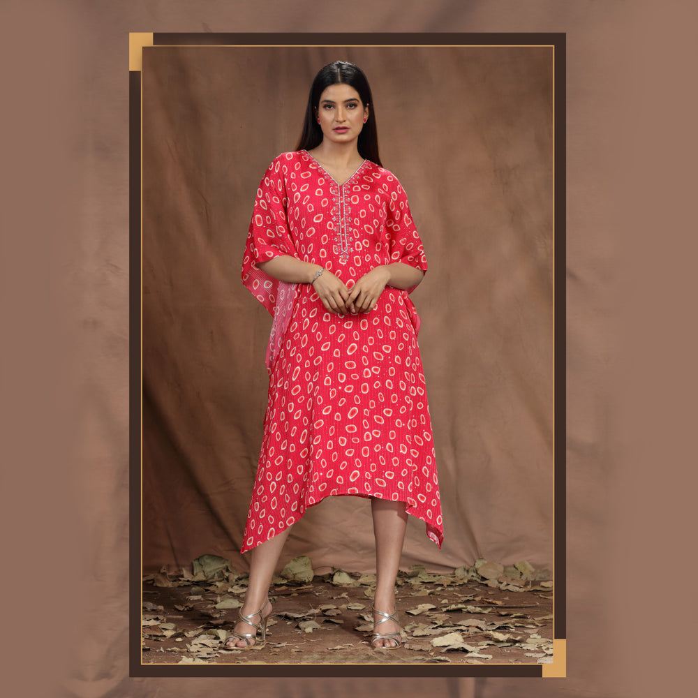 Simple Red Printed Kaftan For Women