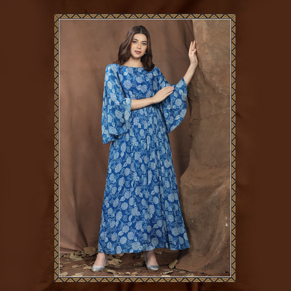 Blue Bell Sleeved Simple Flared Gown