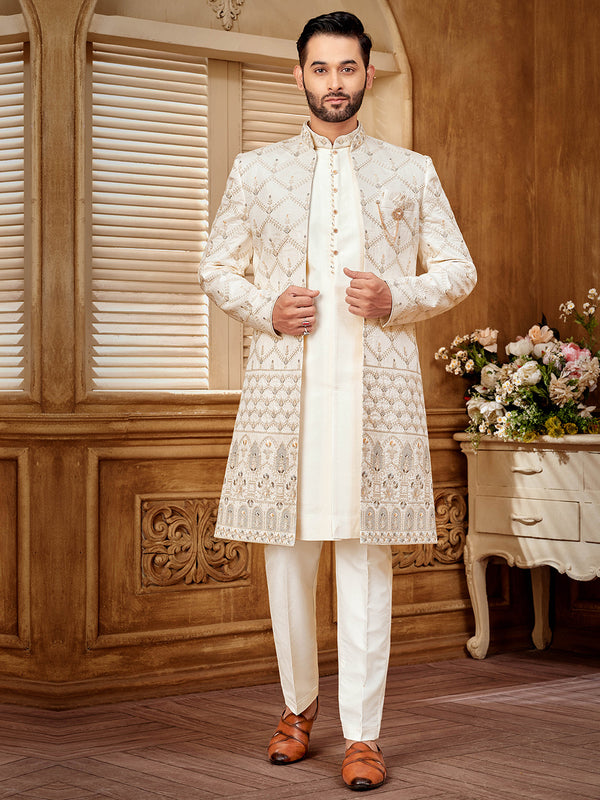 Opulent Gold Embroidery Regal Indo-Western Men's Kurta Set