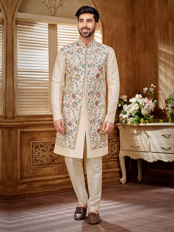 Sophisticated Cream Floral Embroidered Kurta Set