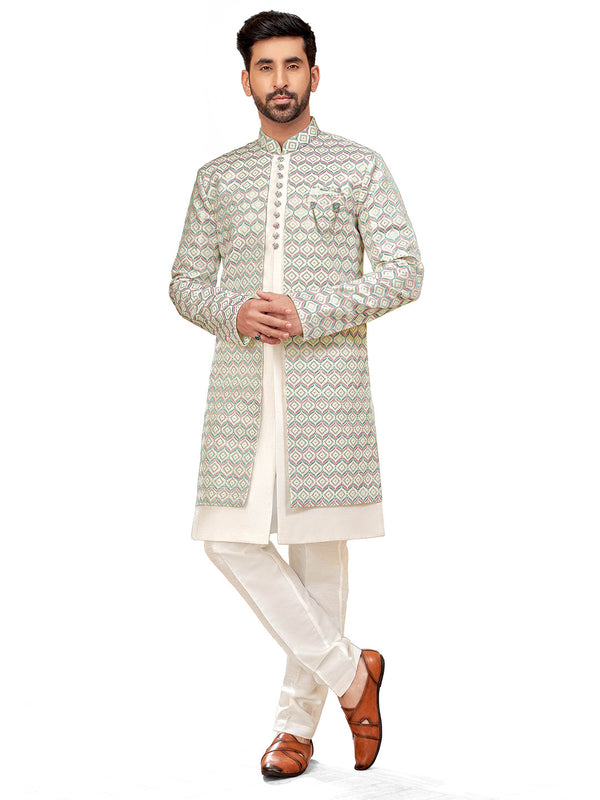 Regal Indo-Western Kurta Set with Opulent Purple & Green Embroidery