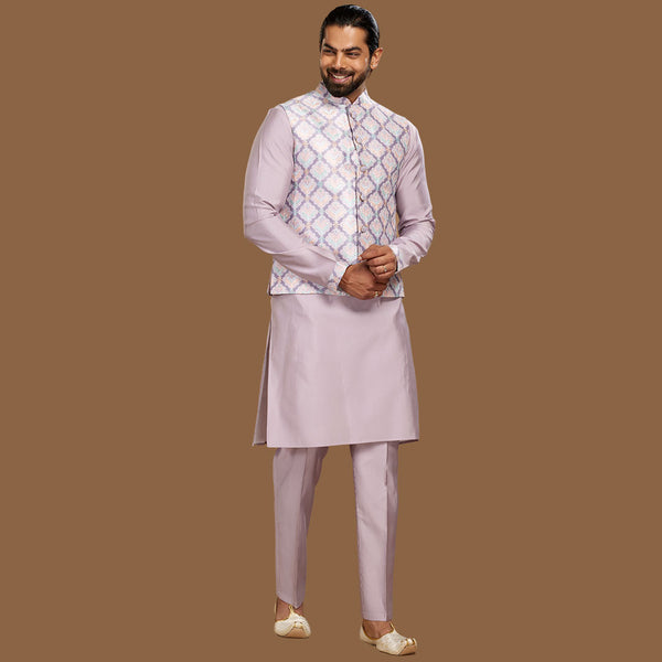 Lavender Elegance Wear Nehru Jacket Set for Men