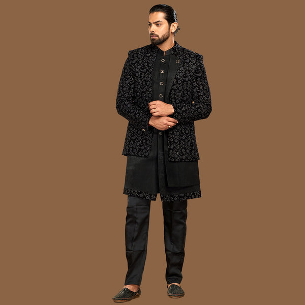 Dapper Black Jacket Indowestern for Men