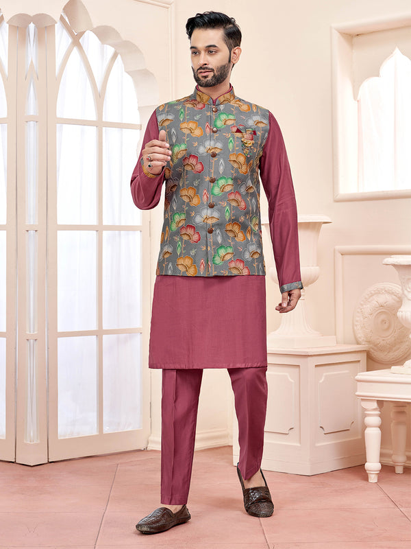 Perfect Festive Dark Pink Ethnic Kurta Bandi Set