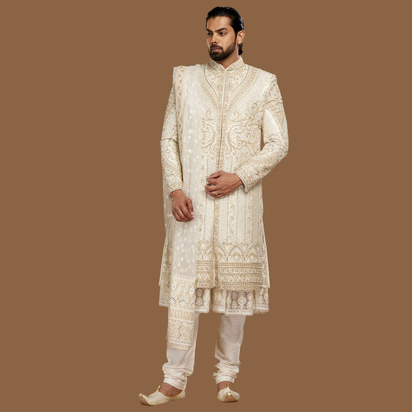 Sophisticated Attractive Cream Splendor  Sherwani