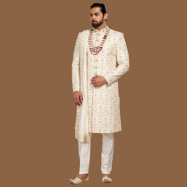 Elegance  Off White Sherwani Set for Men