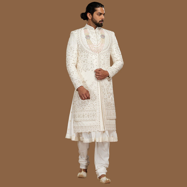 Timeless Embroidered  White Sherwani  for Men