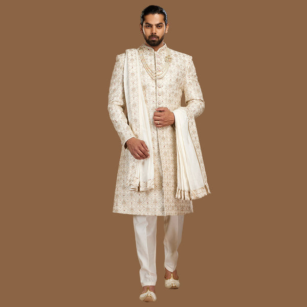 Gilded Elegance Cream Sherwani for Men