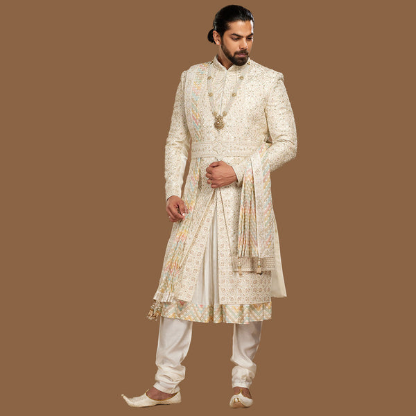 Modern  Stylish Sherwani in Cream for  Men