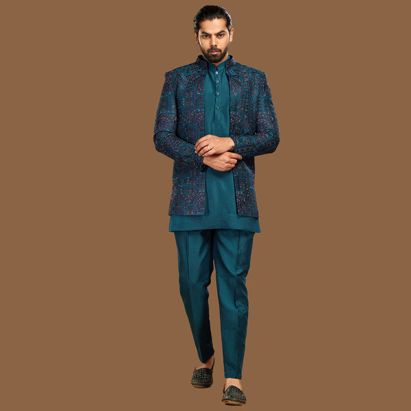 Elegant Reverie  Blue Indowestern Ensemble for Men