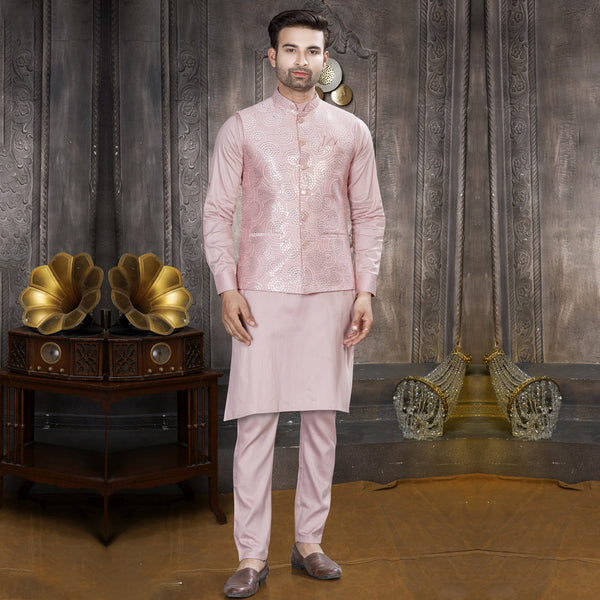 Blush Cream Pink Kurta Bandi Set for Men