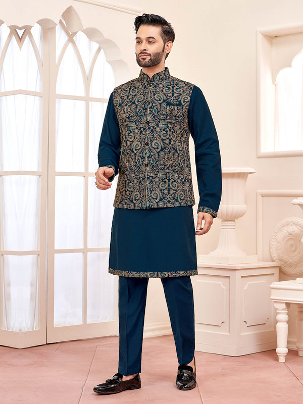 Majestic Traditional Navy Kurta Bandi Set