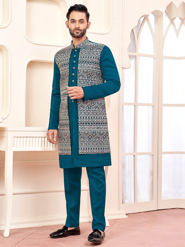 Distinctive Stylish Teal Green Indo-Western