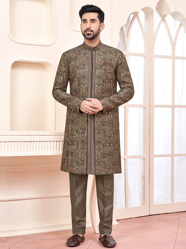 Festive Mehndi Green Indo-Western for Men