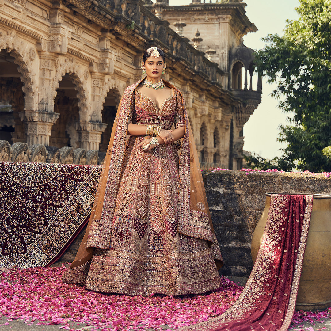 Maroon Velvet Bridal Lehenga Choli All Over Embellished Thread Work and  Soft Net Dupatta | Exotic India Art